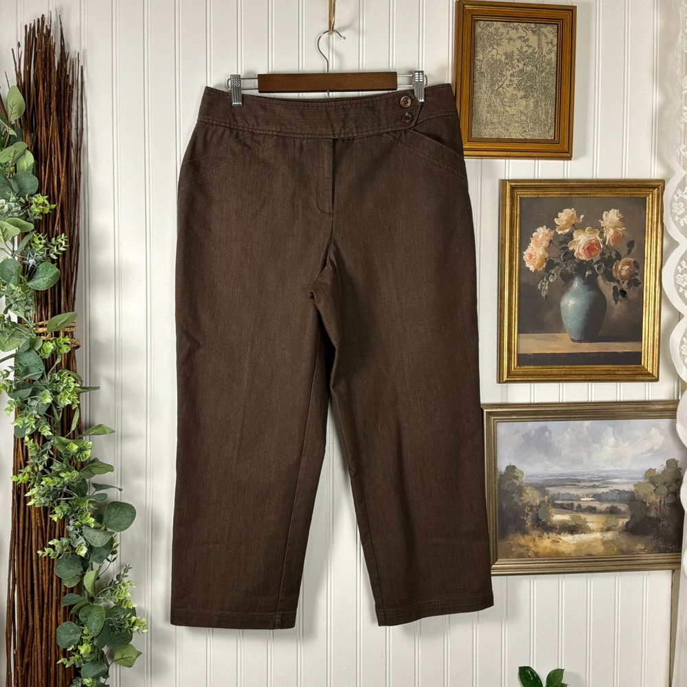 R-Q-T Crop Pants Womens 12 Brown Excellent Stretch Casual Trousers